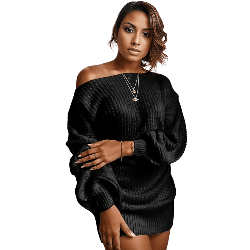 Black Off-Shoulder Women's Knitted Sweater Dress