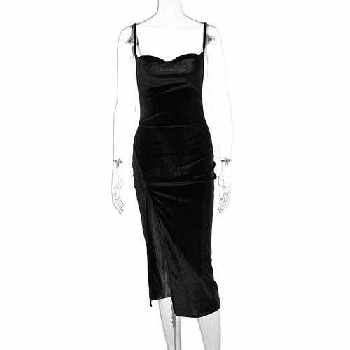 Black Luxe Velvet Midi Bodycon Club Dress