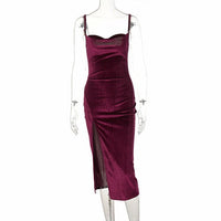 Thumbnail for Red Luxe Velvet Midi Bodycon Club Dress