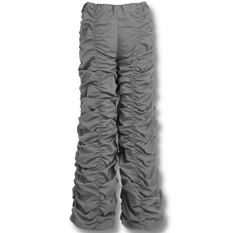 Grey Drawstring Waist Ruched Parachute Casual Pants Sensationally Fabulous