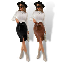 Thumbnail for Asymmetrical Waistline Belted PU Leather Skirt Sensationally Fabulous