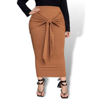 Thumbnail for Curve Plus Tie Front Brown Pencil Skirt Sensationally Fabulous