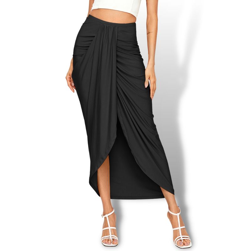 Black High Waist Draped Pencil Skirt Sensationally Fabulous