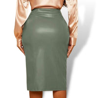 Thumbnail for Mint Green High Waist Split Hem PU Leather Skirt Sensationally Fabulous