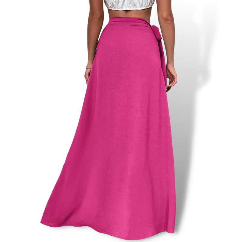 Pink Tie Side High Waist Maxi Wrap Skirt Sensationally Fabulous