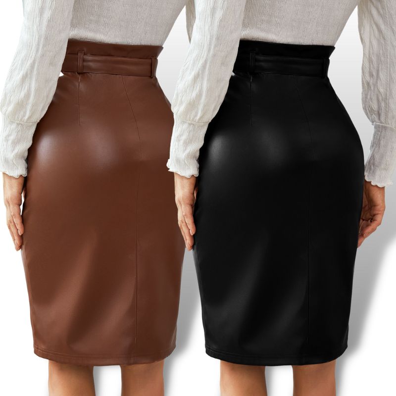Asymmetrical Waistline Belted PU Leather Skirt Sensationally Fabulous