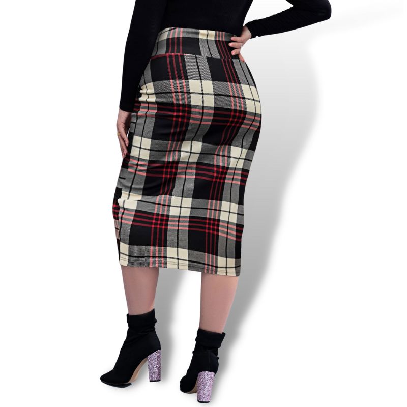 Curve Plus Plaid Split Hem Midi Skirt Sensationally Fabulous