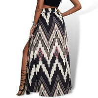 Thumbnail for Boho Chevron Print Tassel Trim Maxi Skirt Sensationally Fabulous