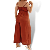 Thumbnail for Curve Plus Split Thigh Belted V-Neck Burnt Orange Jumpsuit Sensationally Fabulous