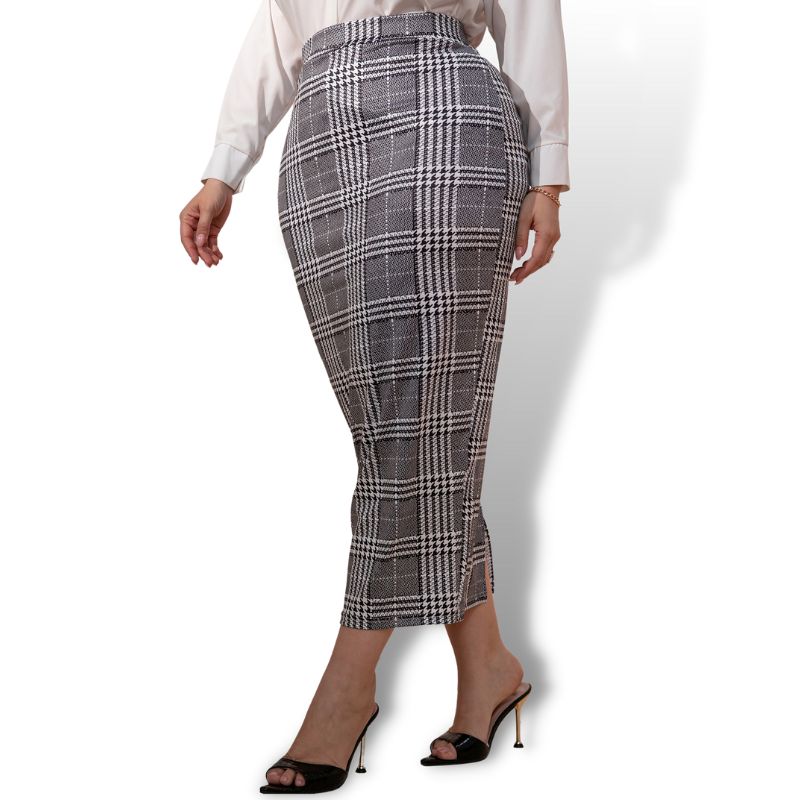 Curve Plus Grey Plaid Split Back Hem Pencil Skirt Sensationally Fabulous