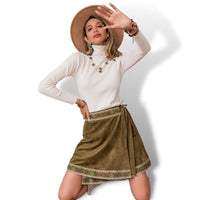 Thumbnail for High Waist Floral Boho Faux Suede Mini Wrap Green Skirt Sensationally Fabulous