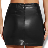 Thumbnail for Black Solid Ruched Wrap PU Leather Skirt Sensationally Fabulous