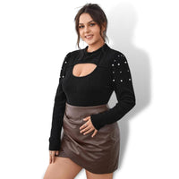 Thumbnail for Curve Plus Brown Ruched Wrap PU Leather Skirt Sensationally fabulous