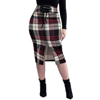 Thumbnail for Curve Plus Plaid Split Hem Midi Skirt Sensationally Fabulous