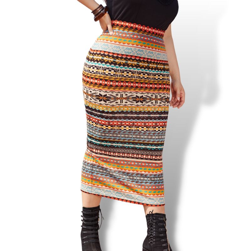 Curve Plus Elastic Waist Boho Pencil Skirt Sensationally Fabulous