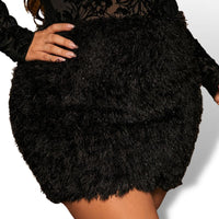 Thumbnail for Curve Plus Black Fuzzy Mini Bodycon Skirt Sensationally Fabulous