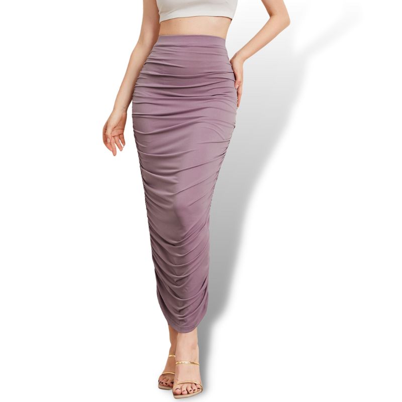 Purple High Waist Ruched Maxi Pencil Skirt Sensationally Fabulous