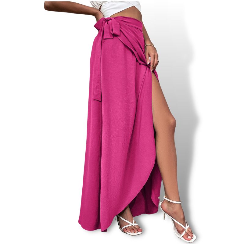 Pink Tie Side High Waist Maxi Wrap Skirt Sensationally Fabulous