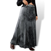 Thumbnail for Curve Plus Dark Grey Floral Print Goth Maxi Skirt Sensationally fabulous