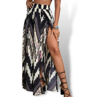 Thumbnail for Boho Chevron Print Tassel Trim Maxi Skirt Sensationally Fabulous