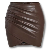 Thumbnail for Curve Plus Brown Ruched Wrap PU Leather Skirt Sensationally fabulous