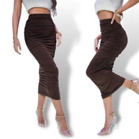 Thumbnail for Brown Ruched Pencil Skirt Sensationally Fabulous
