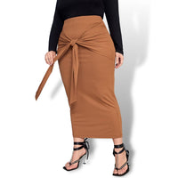 Thumbnail for Curve Plus Tie Front Brown Pencil Skirt Sensationally Fabulous