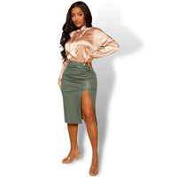 Thumbnail for Mint Green High Waist Split Hem PU Leather Skirt Sensationally Fabulous