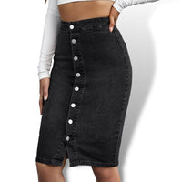 Thumbnail for Stretchy Button Front Black Denim Skirt Sensationally Fabulous