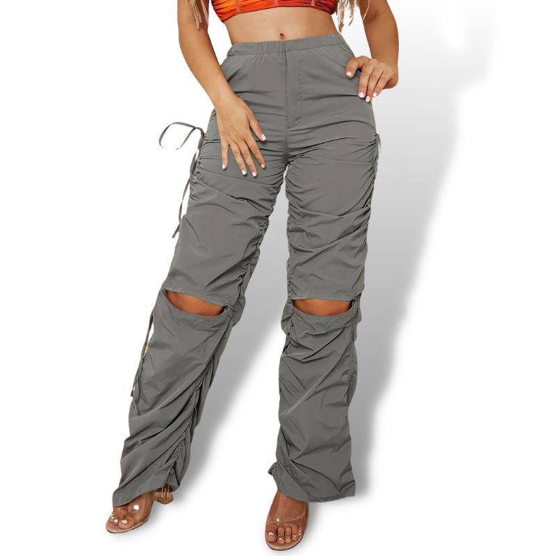 Grey Ruched Knot Cut Out Pants Sensationally Fabulous