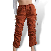 Thumbnail for Brown Curve Plus Elastic Waist Ruched Knot Pants