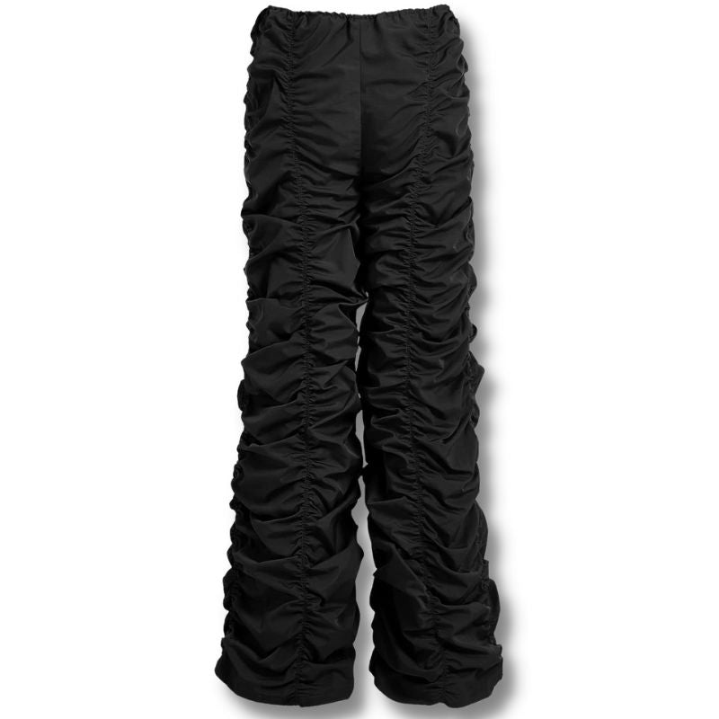 Black Drawstring Waist Ruched Parachute Casual Pants Sensationally Fabulous